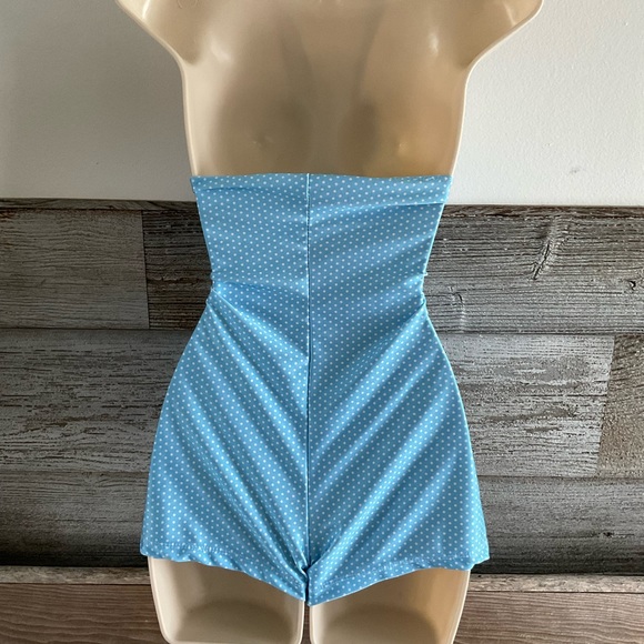Retro-look pin-up style blue/white polka dot one pc bathing suit size XL - Picture 3 of 4